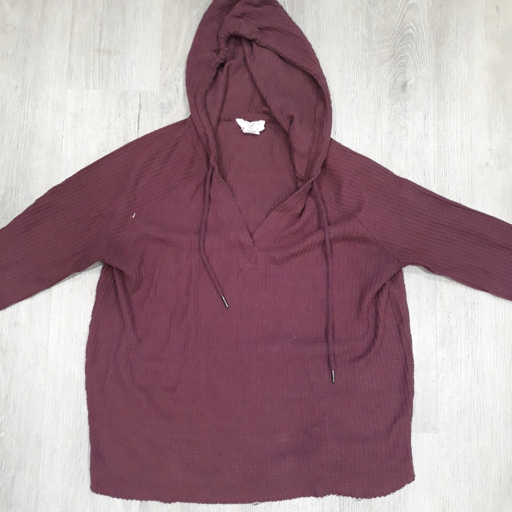 For The Republic Women's Maroon Textured Pullover Sweatshirt Hoodie Preowned
